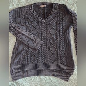 Dark grey sweater. Knit pattern. V neck.